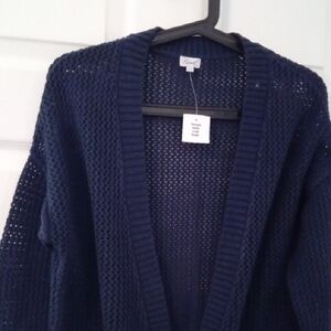 Kismet Women's Deep Blue Open Knit Drop Shoulder Long Sleeve Cardigan